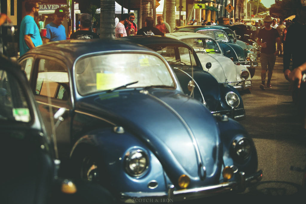 long row of VW beetles in miami show