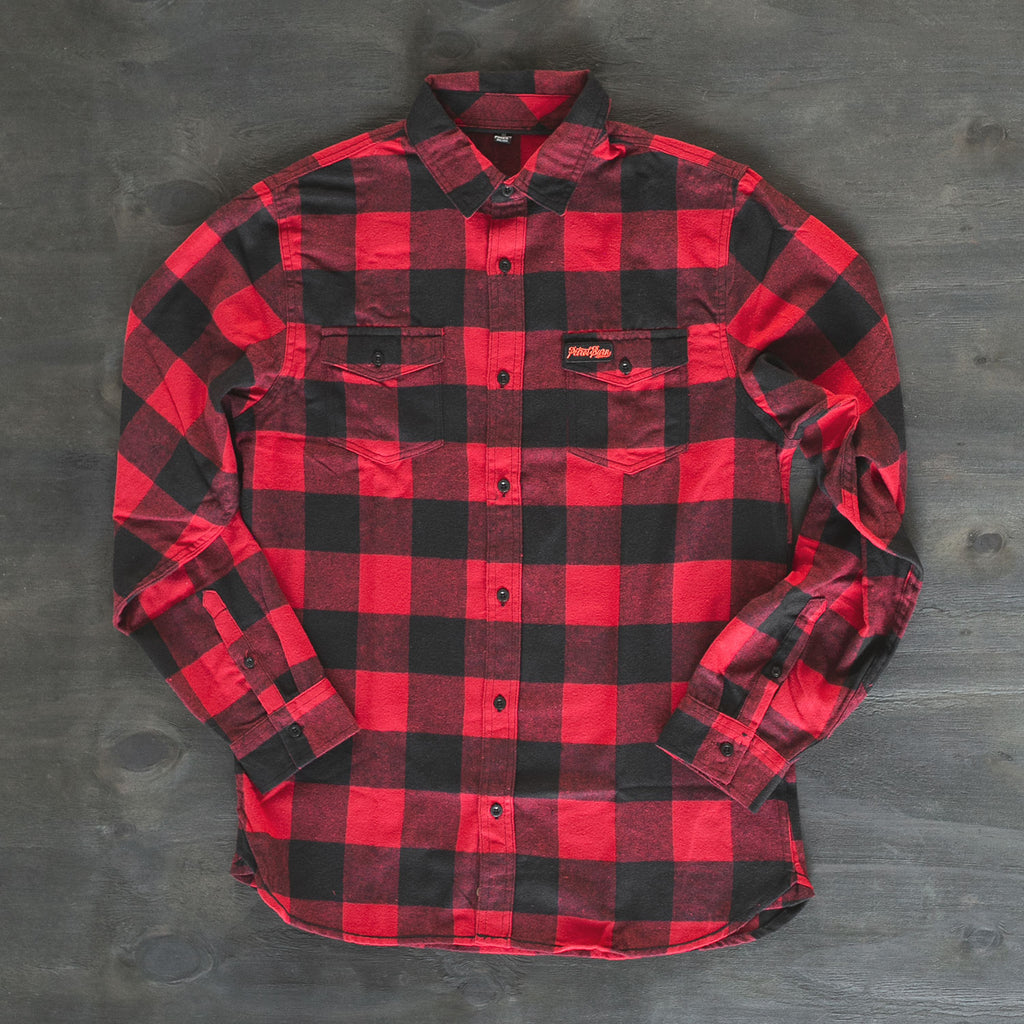 petrol burn clothing red plaid flannel moto lifestyle shirt